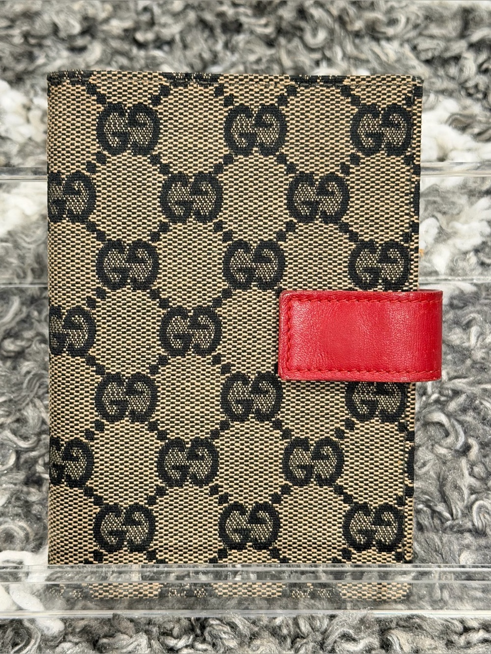 EUC Vintage Authentic Gucci Monogram Small Planner with Red interior leather